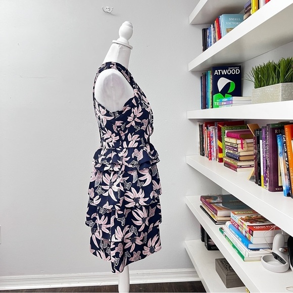 Outerknown Bailey Short Tiered Dress in Navy with Pink Flowers Sz 6 - Picture 4 of 14